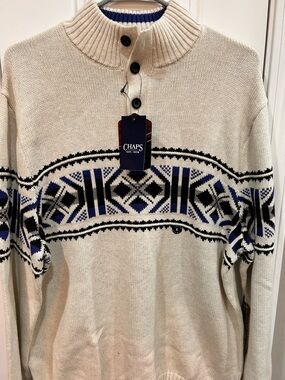 Chaps Men’s Large Off White Geometric Pullover Sweater